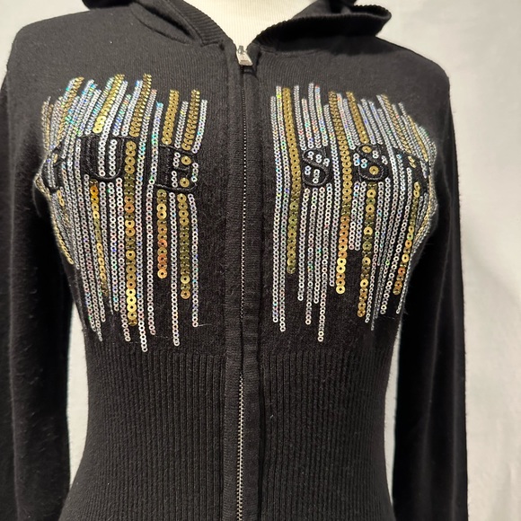 NWT! Guess Bling Sequin Francer Full Zip Sweater Hoodie Black - Picture 5 of 9